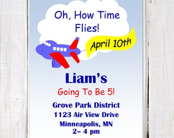 Airplane Invitation, Airplane Birthday Invitation, Time Flies Invitation, Boy Airplane Theme Boy's Airplane Party Invitation, PDF, Printable