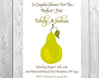 Couples Shower Party Invitation, Perfect Pair Couples Shower invitation, Perfect pear invitation, green pear invitation, printed or PDF