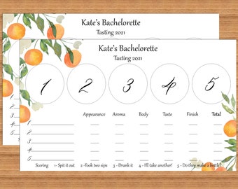Customized Summer Wine Tasting kit placemat scorecard, Blind Wine Tasting, orange  design,  bachelorette virtual wine tastings, digital PDF