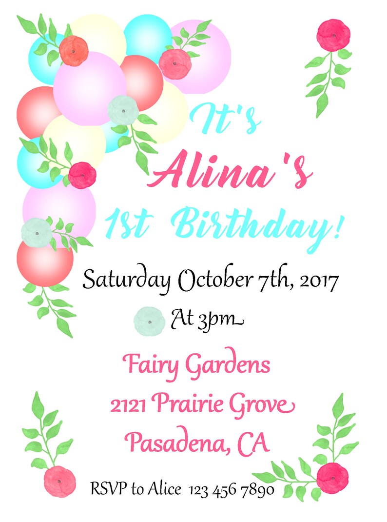 Balloon Party, Balloon Party Invitation, baby girls balloon party, Pink and Blue balloon, First birthday invitation, First Birthday balloon image 9