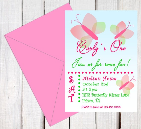 Butterfly Invitation, Girls Butterfly Birthday party invitation, butterflies birthday invite, pink green invitation, kids butterfly party Il_570xn