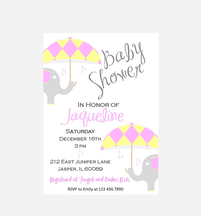 Elephant Baby Shower Invitation Yellow And Pink Baby Etsy Elephant Baby Shower Invitation Yellow And Pink Baby Etsy