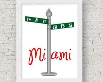 Custom street sign prints, old Neighborhood prints nostalgic vintage street sign, calle ocho, domino park, cuban art great going away gift