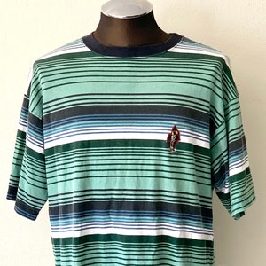 Guts Striped Skate T Shirt 90s Rare Large Green image 1