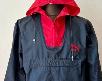 Puma Windbreaker 90s Black and Red Size Small RARE Hooded