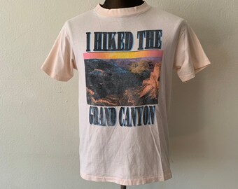 I Hiked the Grand Canyon Arizona USA Vintage T Shirt Pink Orange 90s Miller Mens size Medium