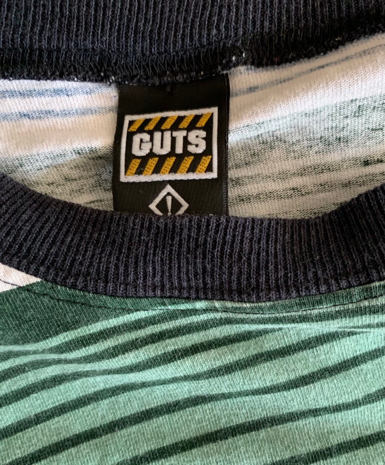 Guts Striped Skate T Shirt 90s Rare Large Green image 5