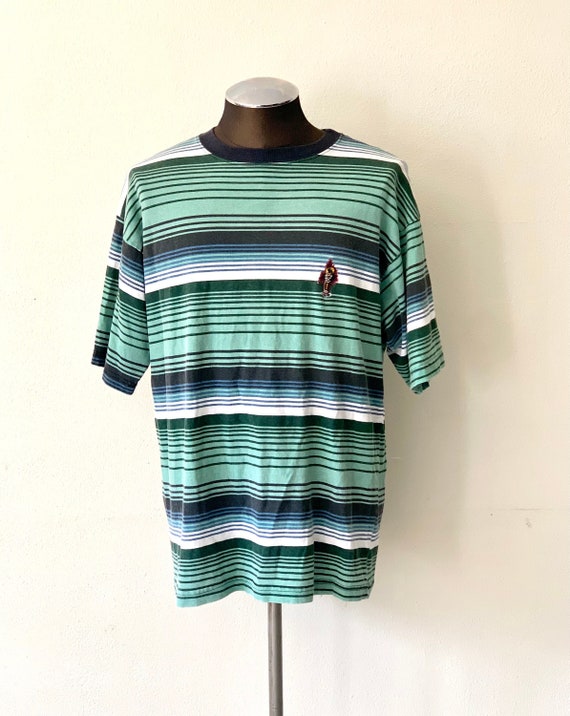 Guts Striped Skate T Shirt 90s Rare Large Green - image 1