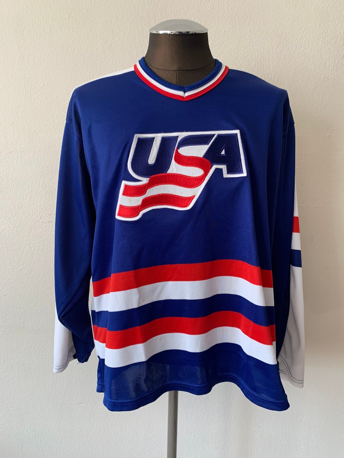 USA Hockey Jersey CCM Size L 1980's Blue White Red Etsy