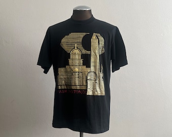 Washington DC Vintage T Shirt Jerzees XL Made in USA Black and Gold 80's