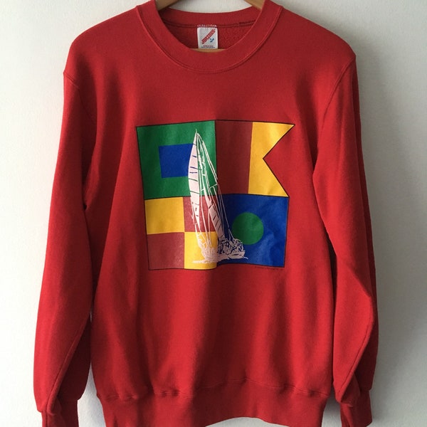 Sailing Nautical Flag Sweatshirt Red 1989 Large