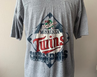 Trench Minnesota Twins Baseball Shirt XL Gray 1987 World Series Made in USA