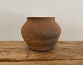 Small Vintage Clay Pot - Antique Pot - Rustic Pottery - Vintage Vase - Antique Clay Pottery - Decorative Jar - Rustic Turkish Vase