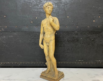 Vintage Male Statue 15" Tall - Concrete Statue of David - Vintage Nude Statue - Antique Stone Statuary - Antique Statue -  Vintage Nude Art