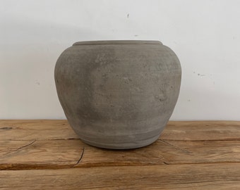 Medium Vintage Clay Pot - Grey Antique Pot - Rustic Pottery - Vintage Vase - Antique Clay Pottery - Decorative Jar - Turkish Rustic Vase