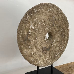 Large Vintage Millstone on Stand Vintage Stone Wheel on Pedestal Primitive Grinding Stone Stone Wheel Sculpture Antique Wheel image 2