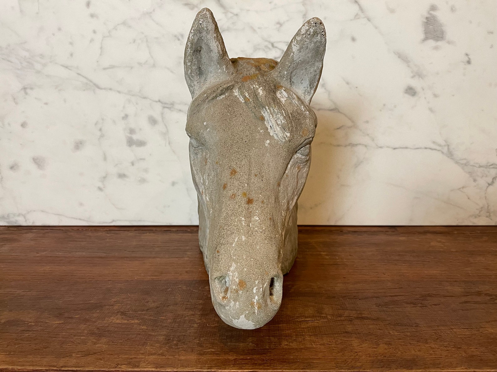 Vintage Concrete Horse Head Statue 19 Large Rustic Etsy