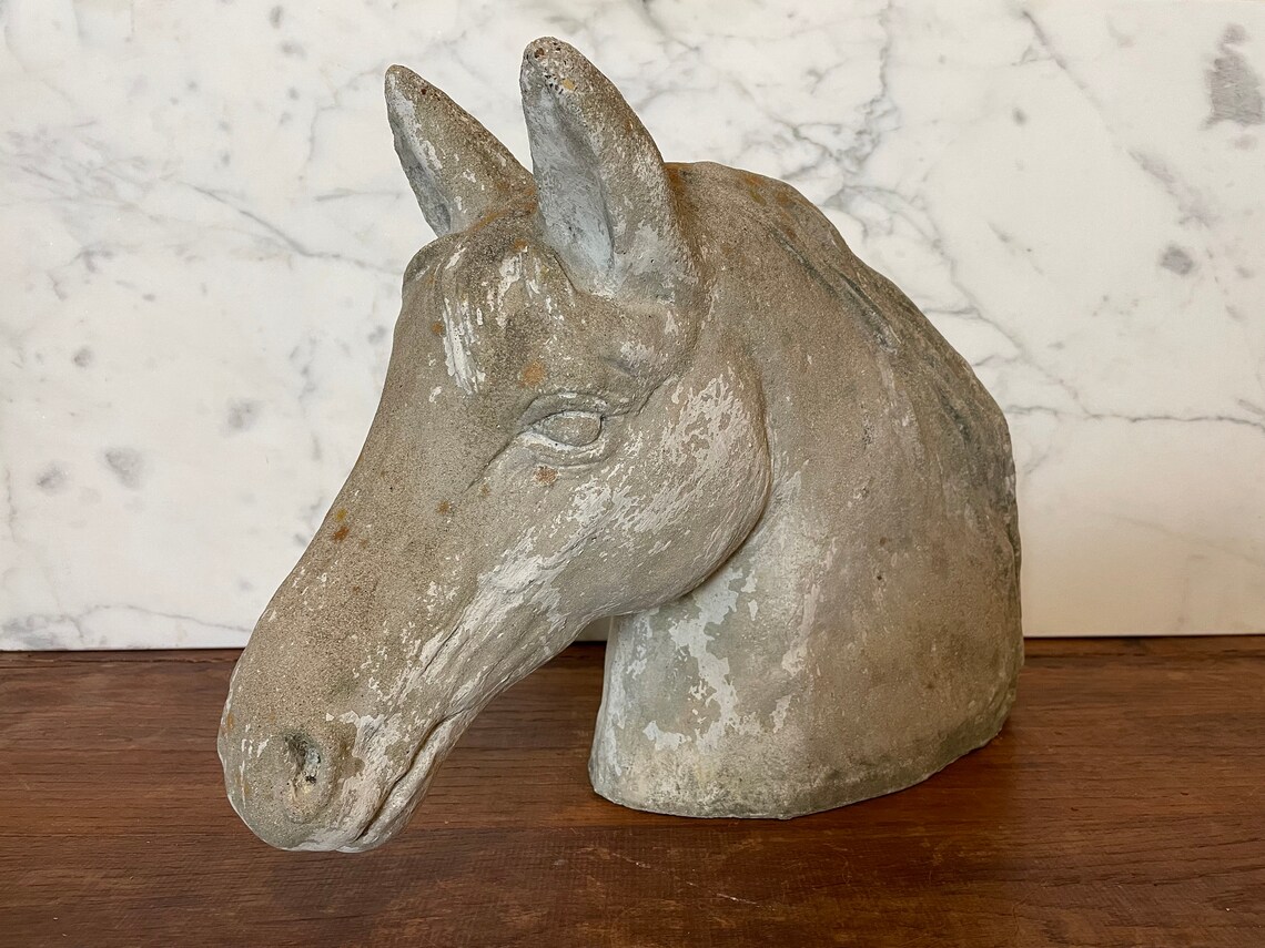 Vintage Concrete Horse Head Statue 19 Large Rustic Etsy