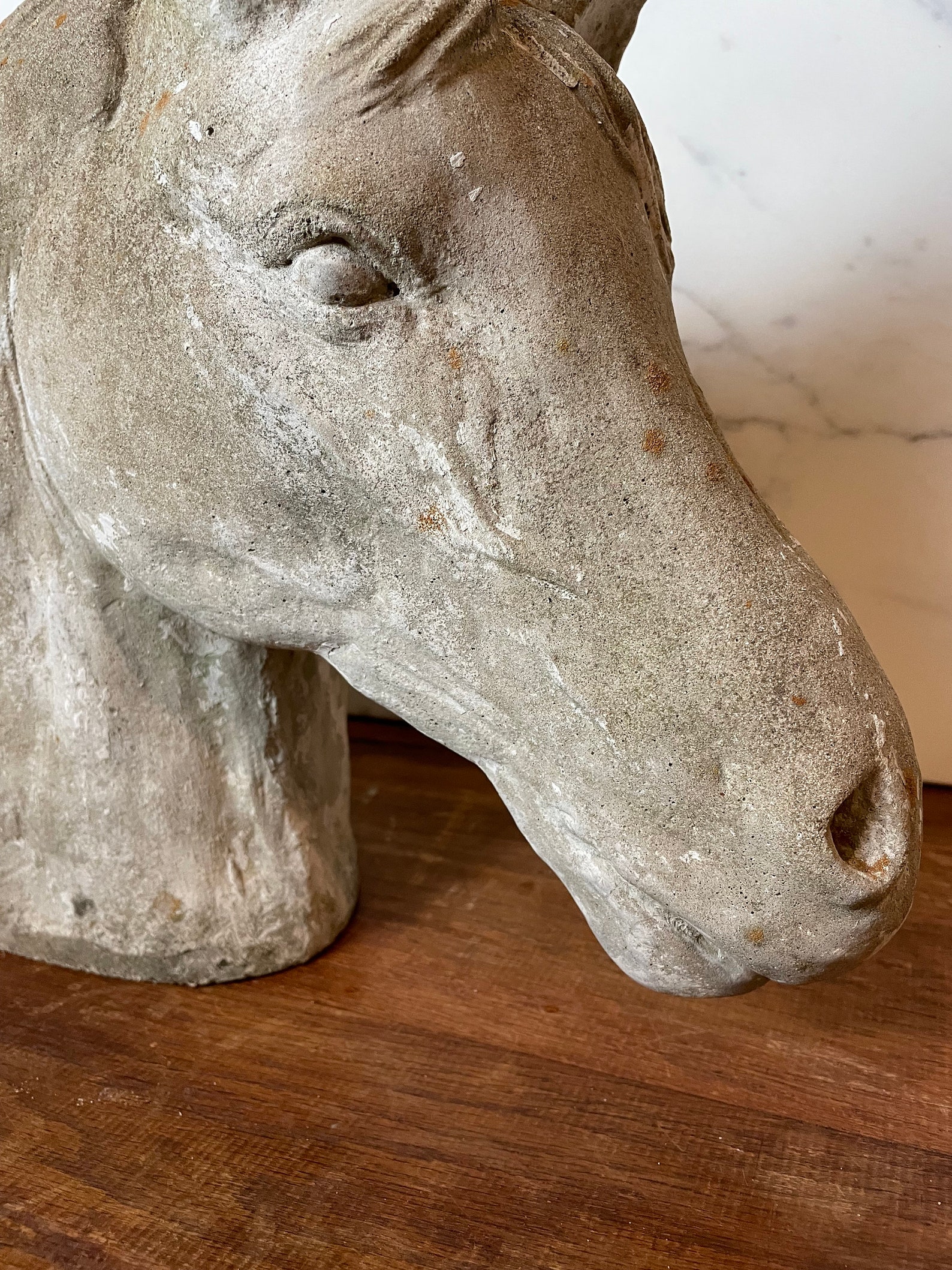 Vintage Concrete Horse Head Statue 19 Large Rustic Etsy