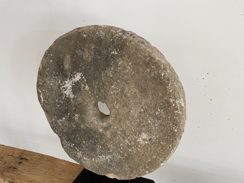 Large Vintage Millstone on Stand Vintage Stone Wheel on Pedestal Primitive Grinding Stone Stone Wheel Sculpture Antique Wheel image 9