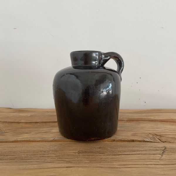 Vintage Glazed Stoneware Jug 6" T - Brown Beehive Jug - Vintage Pottery - Moonshine Jug - Antique Glazed Jug - Rustic Pottery - Small Vase