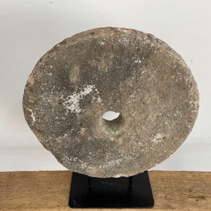 Large Vintage Millstone on Stand Vintage Stone Wheel on Pedestal Primitive Grinding Stone Stone Wheel Sculpture Antique Wheel image 10