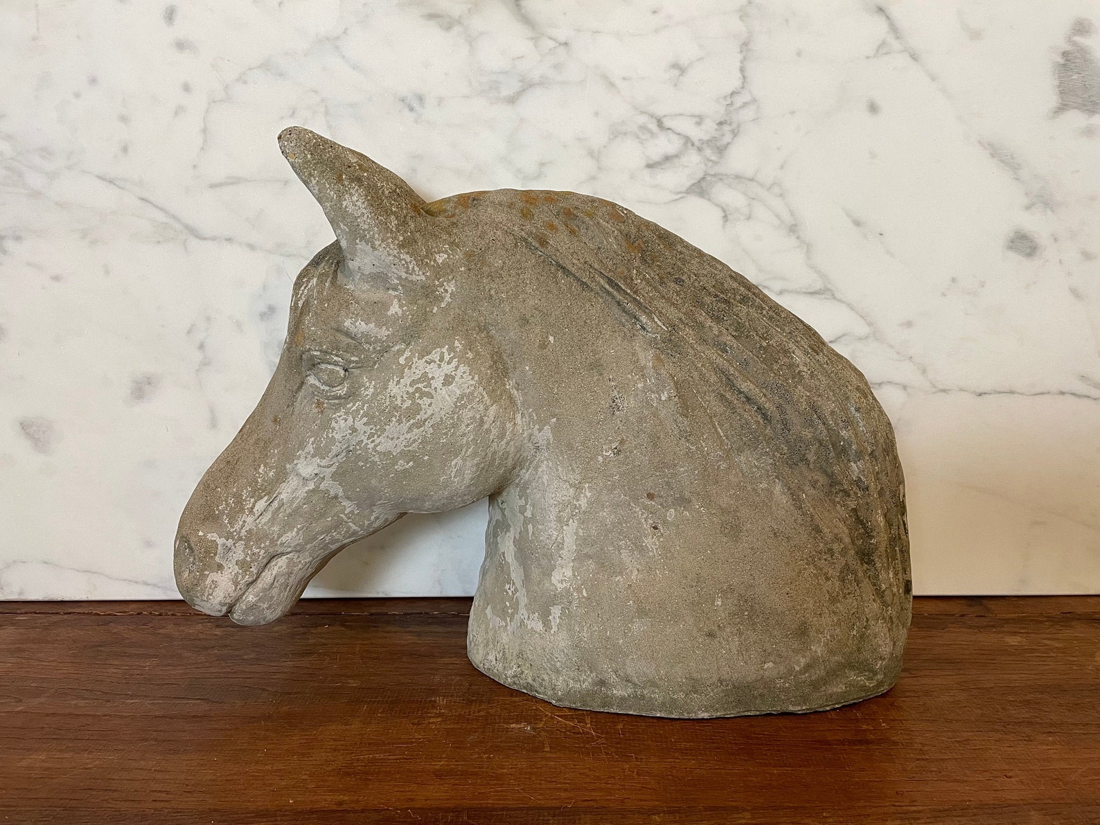 Vintage Concrete Horse Head Statue 19 Large Rustic Etsy