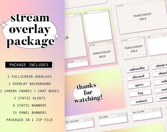 Stream Overlay Package for Twitch, Cute Windows Theme Overlay, Aesthetic Gradient Color, Minimal Twitch Overlay Package