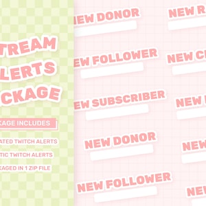 Animated Alerts, Twitch Alerts, Static Alert, Stream Alert, Pink, Streaming Notification