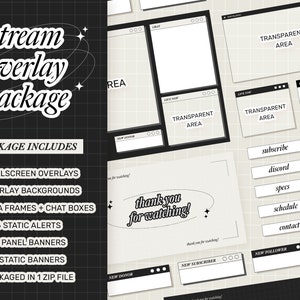 Black and Grey Stream Overlay Package for Twitch, Cute Windows Theme Overlay, Minimal Twitch Overlay Package, Chic, Beauty, Browser Window