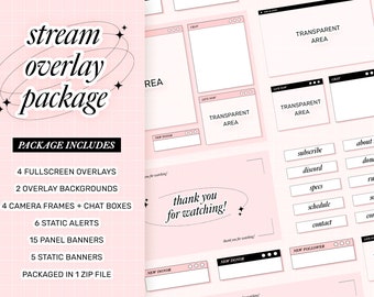 Pink and Black Stream Overlay Package for Twitch, Cute Windows Theme Overlay, Minimal Twitch Overlay Package, Chic, Beauty, Cool Girl Boss