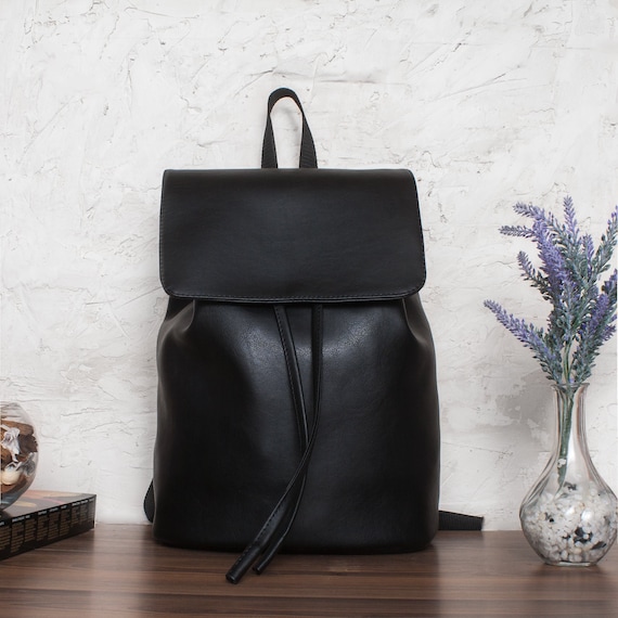 Vegan leather vegan Leather Backpack Black BackpackBucket Etsy