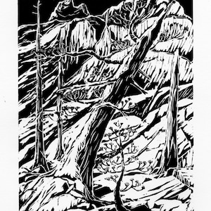 Woodblock print - Leaning Pine