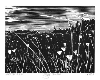 Woodblock print - Poppy Meadow