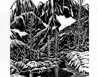 Woodblock print - Mount Ritter and Mount Banner, High Sierra