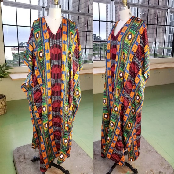 Vintage Circa 80s Tribal Poly Caftan Kaftan Dress - Gem