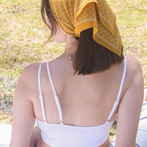 Bestseller / Cotton Bandana Scarf / Man Woman Bandana / Floral / Fashionable Gift / Wedding Bridesmaid / Quick Ship / Kit Mustard