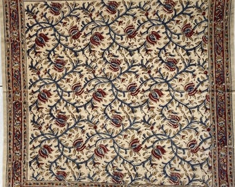 Bestseller / Kalamkari Vegetable Dye Floral Block Print Cotton Bandana from India / 21" x 21"