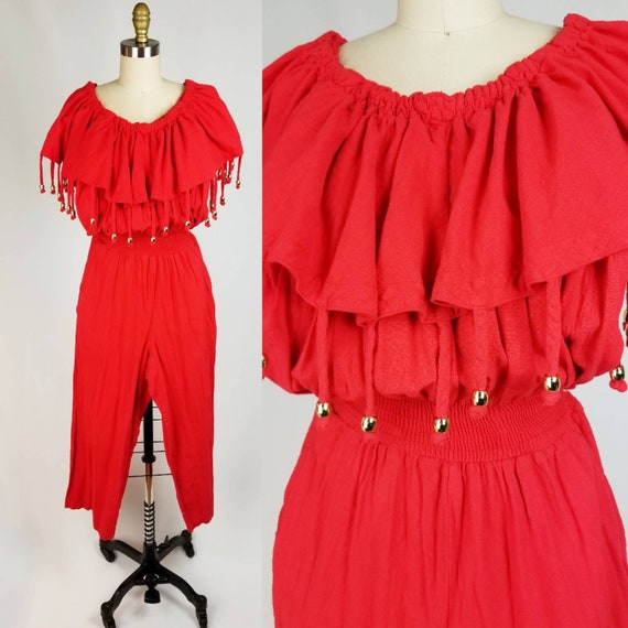 red fringe jumpsuit