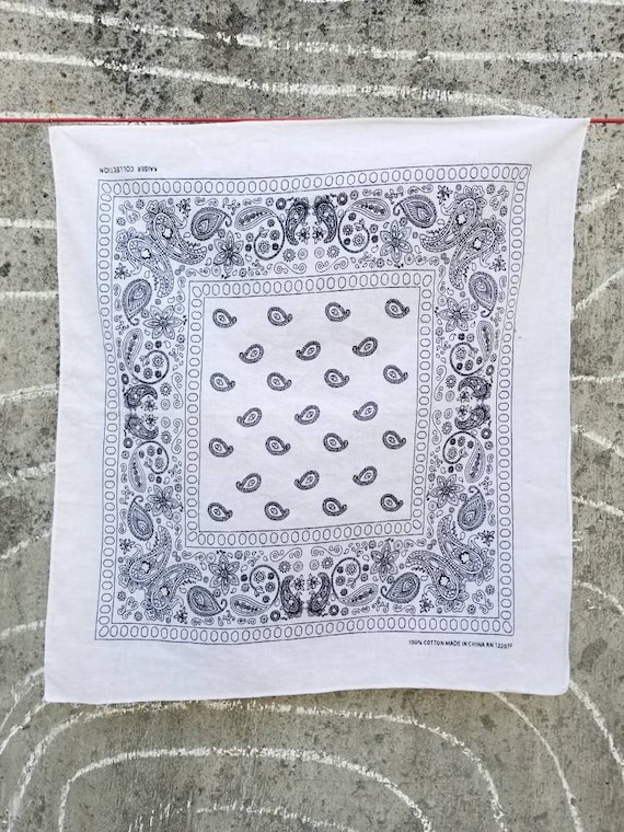 Vintage White/Black Paisley Cotton Kaiser Bandana… - image 1