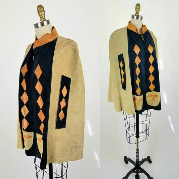 Vintage 70s Leather Patchwork Poncho