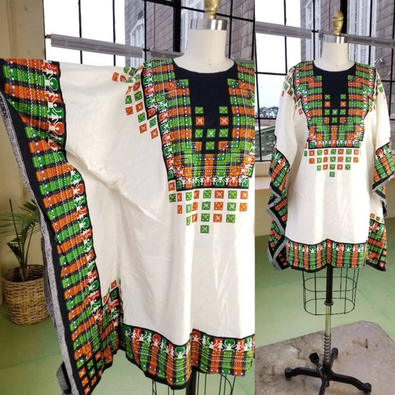 Vintage 70s White Cotton Kaftan Top Large / Quick