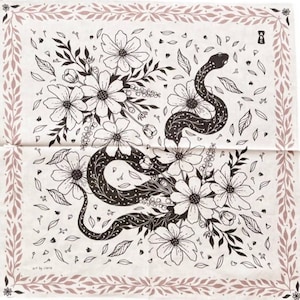 Bestseller / Cotton Bandana 22" x 22" / Art by Ciara / Floral Dogwood Peony Snake Butterfly Cherry Strawberry / Bridesmaid Gift