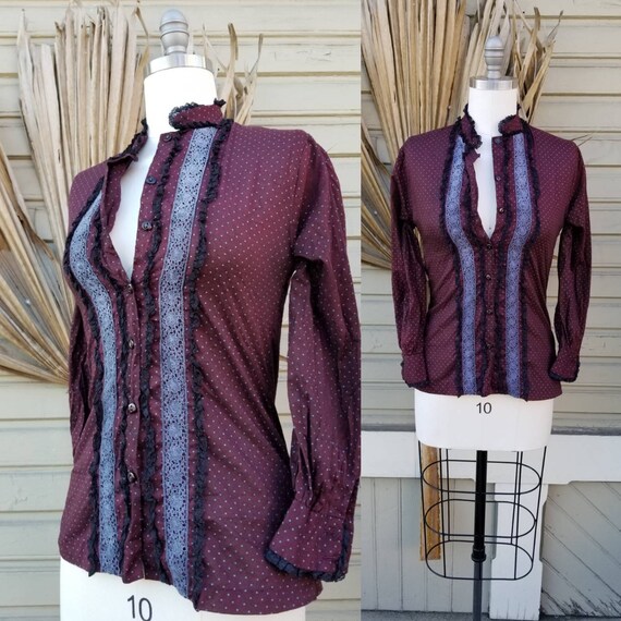 Vintage 70s wine prairie blouse - as is