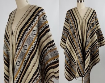 Vintage Circa 70s Woven Central American Poncho Mexican Guatemalan