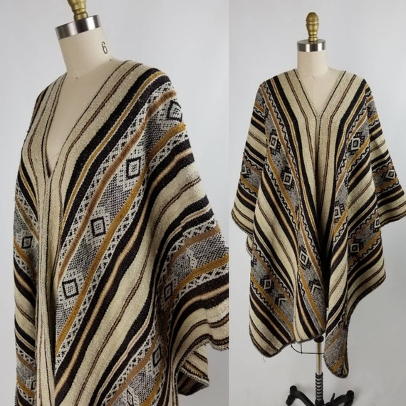 Vintage Circa 70s Woven Central American Poncho M… - image 1