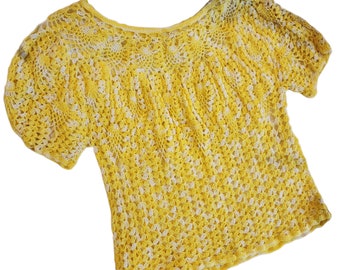Medium Vintage Canary Yellow Hand Crochet Top