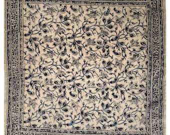 Bestseller / Kalamkari Vegetable Dye Floral Block Print Cotton Bandana from India / 21" x 21"