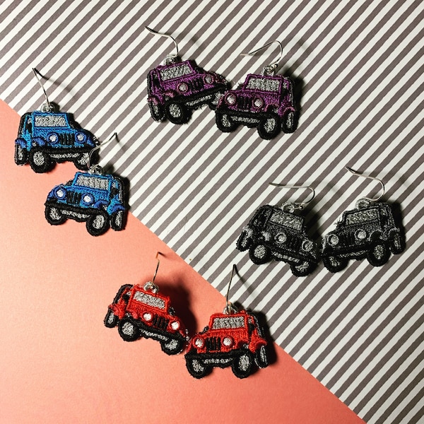 Embroidered Jeep earrings