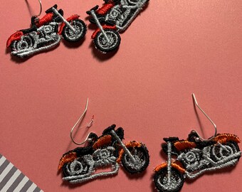 Motorcycle embroidered earrings